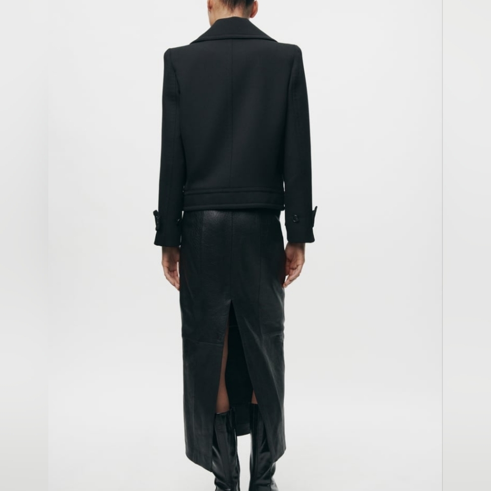 Zara double-breasted wool short coat/jacket black sz M BNWT - Picture 7 of 9